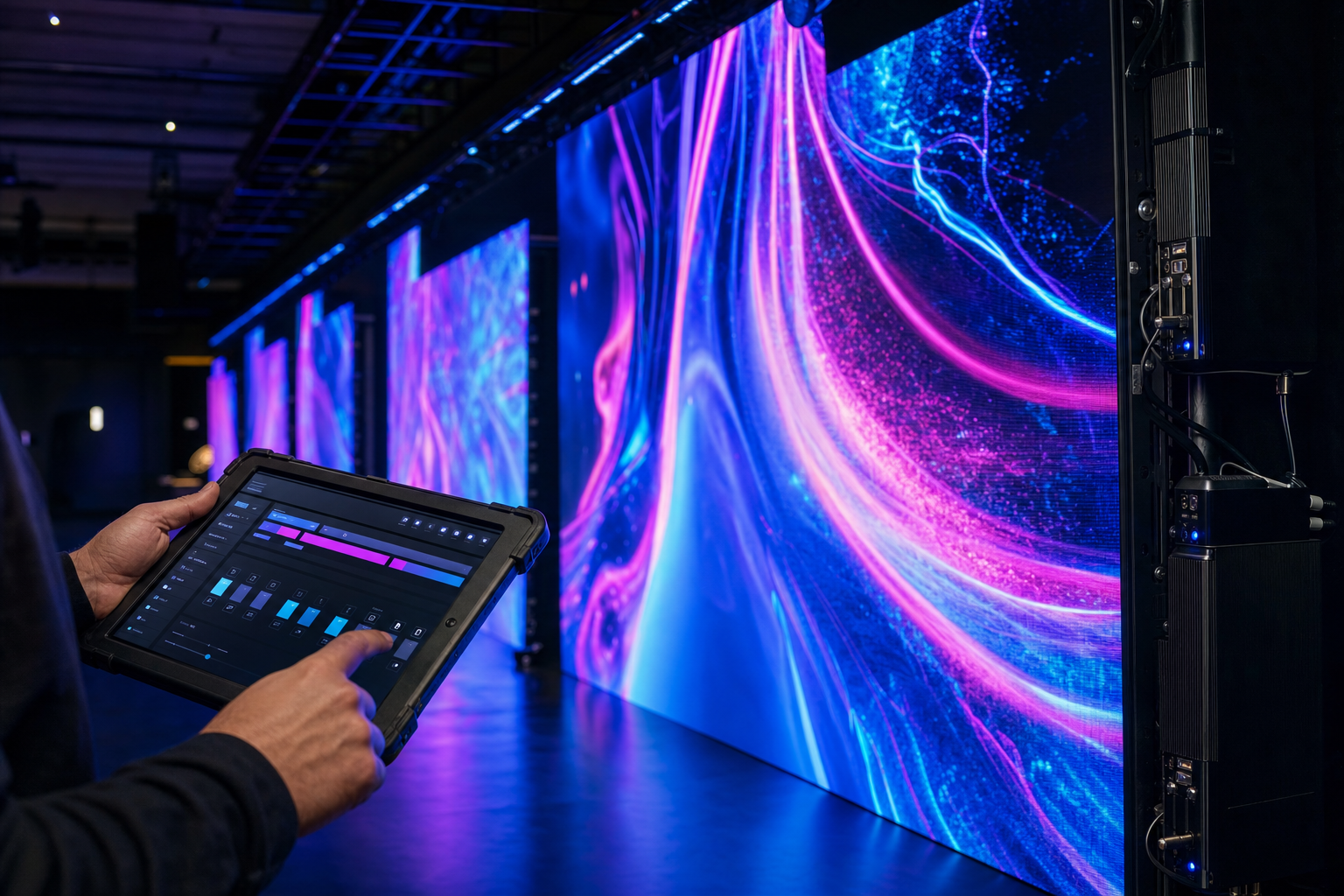 Tablet-controlled digital displays in an exhibition space