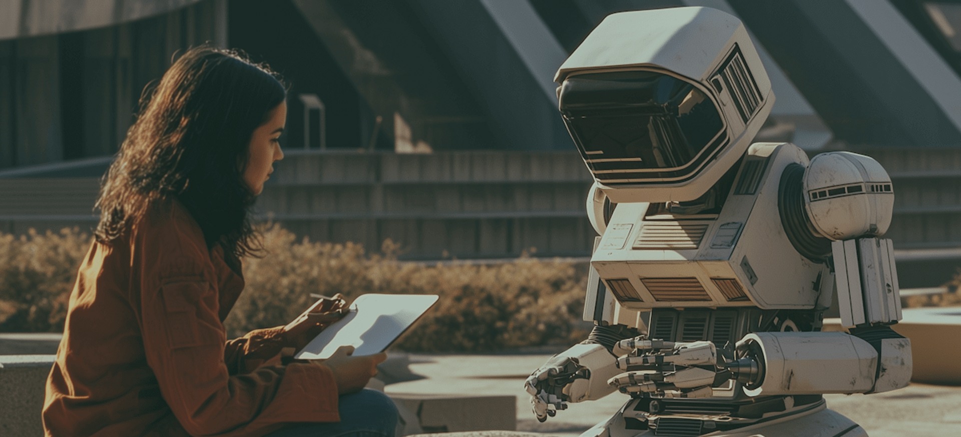 A designer collaborating with an AI robot